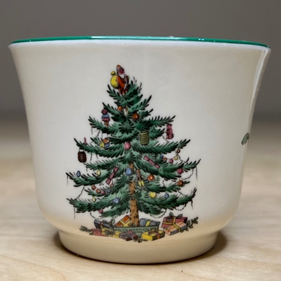 Vintage Spode Votive Cup and Candle in Christmas Tree Pattern - Picture 3 of 6